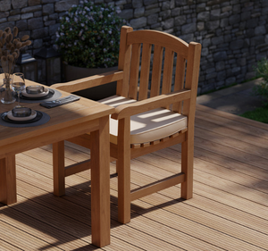 Juego de Mesa de Comedor Cuadrada de Madera de Teca Sólida para Exteriores, 4 Plazas, con Sillas con Brazos y Orificio para Sombrilla, Acabado Natural, Muebles de Jardín y Patio - Product Image 5