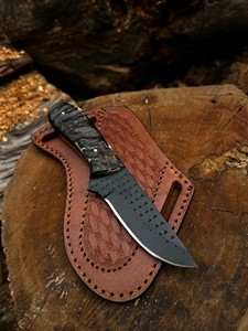 Couteau utilitaire de cowboy à lame fixe en acier raspé, manche en corne de bison, étui en cuir plat, lame pleine longueur, qualité industrielle pour la chasse - Product Image 5