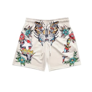 Pantalones cortos estampados para correr Vintage personalizados 100% poliéster Casual de punto cintura elástica de talla grande antiarrugas transpirable - Product Image 1