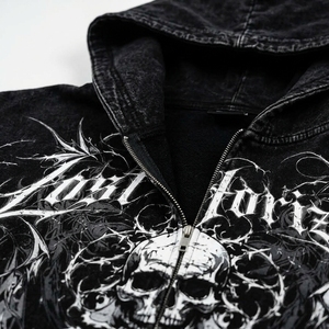 Black Washed Zip <b>Hoodie</b> French Terry Streetwear Breathable <b>Gothic</b> Customized Design High Quality 350grams Unisex Custom Front - Product Image 3