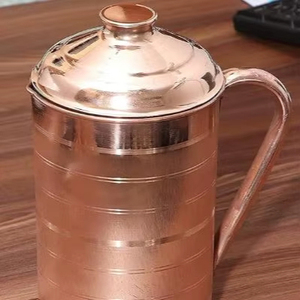 Juego de jarras de cobre para servir agua en interiores, de alta calidad, con vasos, duradero, reutilizable, para cocina y comedor. - Product Image 1