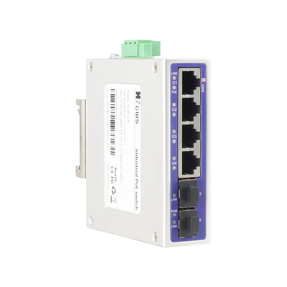 Din-Rail montaggio a parete industriale POE Switch 6 Gigabit porta 2 fibra ottica porta 1000M fibra di rete POE Switch
