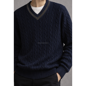 Nouveau pull jacquard en maille acrylique à col en V pour homme, avec logo personnalisé, style universitaire, pour l'hiver - Product Image 5