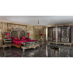 Juego de Muebles de Dormitorio de Lujo de Estilo Mid-Century en Negro y Plata, Madera de Teca Sólida, con Cómoda y Mesitas de Noche, Tamaño California King/Queen - Product Image 1