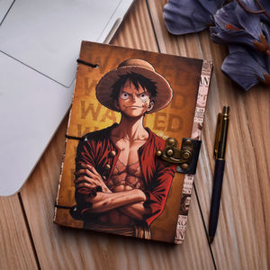 A5 Adventure Theme Handmade Paper Journal | Eco Friendly Hardcover <b>Lock</b> Diary Notebook with Cartoon Style Artwork Design Gift - Product Image 2