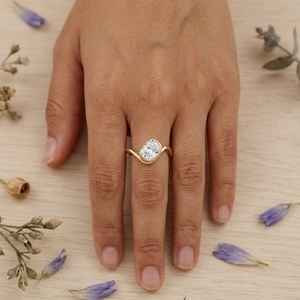 Luxury Cushion Cut Moissanite Engagement <b>Ring</b> for Women 14K <b>Gold</b> Bezel <b>Set</b> Open Band Wedding <b>Ring</b> - Product Image 5
