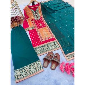 Conjunto de Top y Pantalones Plazzo con Dupatta para Fiesta, Diseño Elegante y Moderno para Mujer - Product Image 6