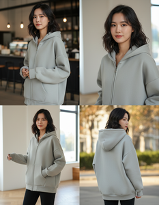 Sweat à capuche zippé oversize gris sauge en molleton, personnalisable avec logo, streetwear épais, fabricant OEM, vente en gros - Product Image 6