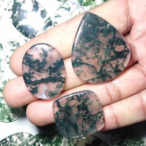 มอสอาเกตสีเขียวธรรมชาติคุณภาพสูง รูปทรงคุชชั่น ขัดเงา สำหรับทำเครื่องประดับ รูปทรงผสม - Product Image 6