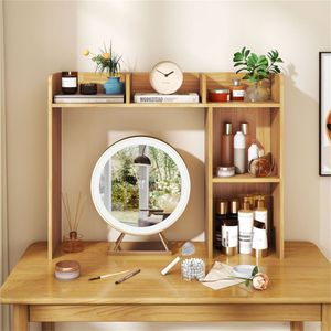 Libreria da scrivania in tessuto beige per monitor da 27FT/68,58 cm (93,98 x 25,40 x 73,66 cm) con kit anti-ribaltamento in legno ingegnerizzato - Product Image 4