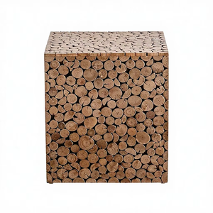 Table basse carrée de luxe en bois massif extensible avec tabouret bas, design moderne, mobilier de salon pour B&B et influenceurs - Product Image 4