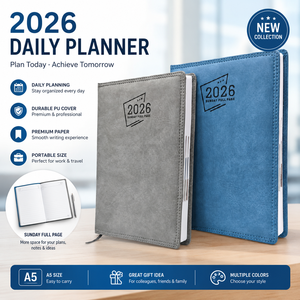 Agenda Ejecutiva 2026 B5 Premium de Cuero PU Gris y Azul, Cosida con Hilo, 192 Páginas, Organizador para el Trabajo y Viajes - Product Image 1