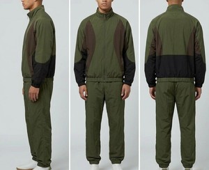Ensemble de survêtement pour homme vert olive, manches longues, fermeture éclair, décontracté, color block, col montant, coupe-vent, pour l'automne - Product Image 3