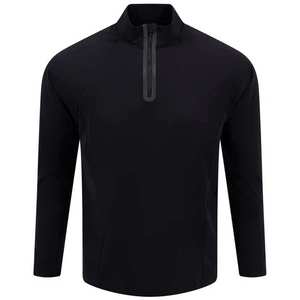 Sweat-shirt à col zippé pour homme, noir, manches longues, couleur unie, fermeture éclair décontractée, séchage rapide, tricoté en polyester - Product Image 1