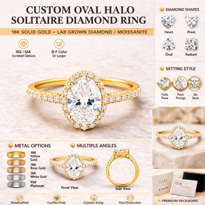 Anillo de Compromiso con Halo Ovalado de Diamante Cultivado en Laboratorio, 1-3 CT, Chapado en Oro Rosa, Banda Pavé, Certificado IGI, Anillo para Boda y Fiesta - Product Image 5