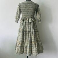 Robe longue bohème pour femme, 100% coton tissé, imprimé à la main, taille empire smockée, motif floral vintage, automne été