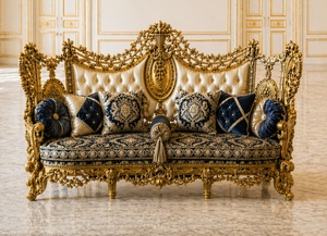 Ensemble de canapés gonflables carrés de style persan de luxe avec feuilles dorées sculptées, meubles de salon de style Maharaja haut de gamme, 5 places - Product Image 2