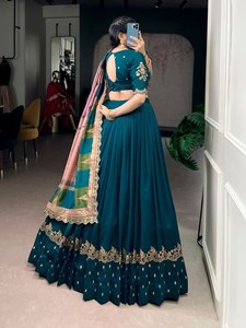 Gujarati Cultural Style Georgette <b>Silk</b> <b>Fabric</b> Sequence & Embroidery Work 1MIN Easy Draped Trendy Lehenga Choli Party 2026 Stole - Product Image 3