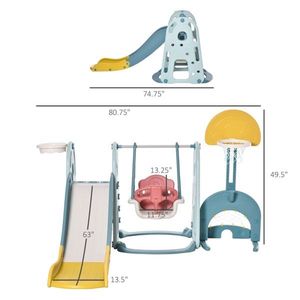 Blue/ White/ Yellow Toddler Swing Set with Slide Toy Swings & Slides for Play - Product Image 4