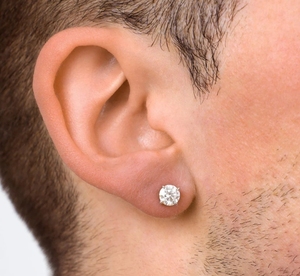 Pendientes de Moissanita D VVS al por mayor, con corte redondo y 4 puntas, de plata 925, estilo Hip Hop, para hombre y mujer - Product Image 1