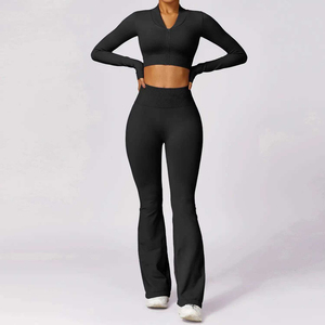 Yoga Set Three Piece Fitness Outfit Jacket Sports Bra <b>Leggings</b> Stylish Gym Wear Yoga Set For Womens Running Training Activewear - Product Image 5