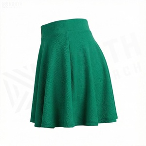 Jupe courte trapèze verte pour femme, taille élastique, plissée, couleur unie, respirante, en polyester, pour toutes les saisons - Product Image 3