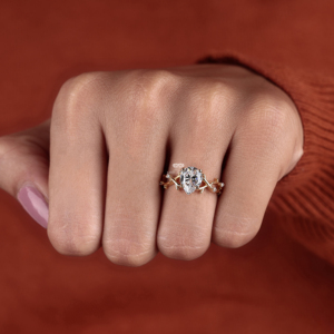 Nature Inspired Pear Cut Lab Grown Diamond Engagement Ring 14K Gold Vintage Style 1.56ct Total Carat Weight <b>Bridal</b> Anniversary - Product Image 4