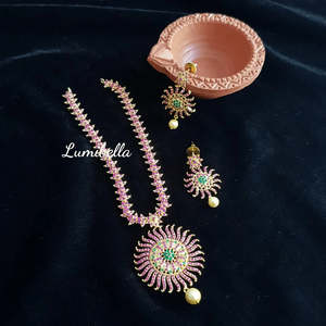 American Diamond Simple Floral Patterned Wedding Jewelry Sets with Zircon Gold Plated - Product Image 1
