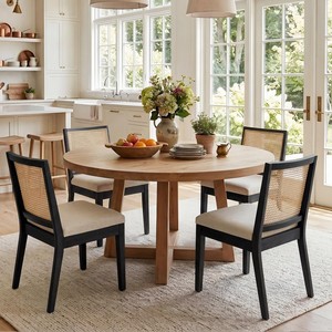 Chaise de salle à manger en bois de manguier avec assise en rotin tressé |   Meubles en gros - Product Image 4