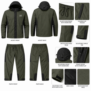 Unisex Hooded Waterproof Tracksuit Set Custom Color Lightweight Full Length Summer Sporty Style Back <b>Zip</b> Pocket OEM Custom Logo - Product Image 3