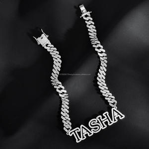 TASHA Name Pendant Necklace Lab Grown Diamond Iced Out <b>Letter</b> Design With Cuban Link Chain Luxury Hip Hop Statement Jewelry - Product Image 2