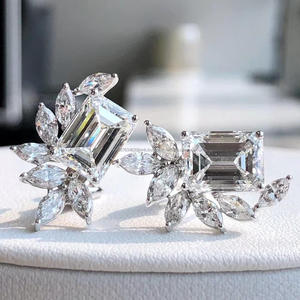 <b>Emerald</b> and Marquise Cut Lab Grown Diamond <b>Earrings</b> in White Gold Elegant <b>Drop</b> <b>Earrings</b> Luxury Bridal Jewelry Gift for Women - Product Image 4
