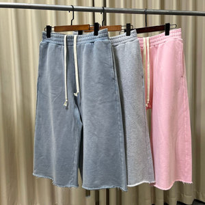 Manufacturer Custom Blank Baggy Wide Leg Terry Cotton Cropped Sweatpants <b>Three</b>-<b>quarter</b> Length Long Sweat <b>Shorts</b> <b>Men</b> - Product Image 1