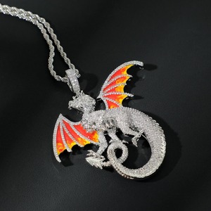 <b>Iced</b> <b>Out</b> Dragon Pendant Necklace / Micro Pave 3D Frost Dragon Pendant / Bling Zirconia Diamond Hip Hop <b>Chain</b> / Fantasy Jewelry - Product Image 3