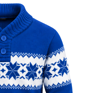 Suéter de punto azul Fair Isle para hombre, estilo casual, 12GG, jacquard frontal, jersey de otoño, venta al por mayor, prendas de punto personalizadas - Product Image 3