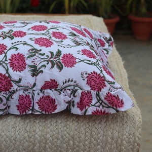 Floral Ruffle Cushion Cover Square Bohemian Style Pink <b>White</b> Pattern Home Decor Pillowcase 100% Cotton Printed <b>Envelope</b> Closure - Product Image 2