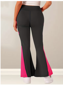 High Waist Flare <b>Pants</b> Women Solid Color Block Spandex Polyester Sporty <b>Summer</b> Full Length Breathable Elastic Waist <b>Pants</b> women - Product Image 3