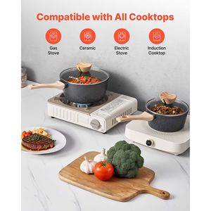 Set di cassette antiaderenti nere maniglie staccabili 1.5 QT 2.5 QT coperchi in vetro a induzione pentole da cucina compatibili multiuso - Product Image 5