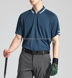 Men's Quick Dry 14 <b>Zip</b> Golf for Polo <b>Shirt</b> Sleeves Anti-Wrinkle White Stripes Embroidered Technics Breathable Knitted - Product Image 2
