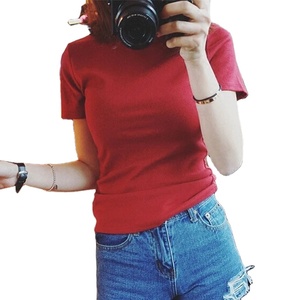 2025 nuevas camisetas para mujer, camiseta de manga corta de Color puro con cuello medio alto para mujer, camiseta para mujer, ropa - Product Image 2