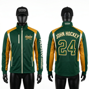Sweat à capuche d'entraînement de hockey sur glace pour hommes, tissu polaire en polyester de qualité supérieure, bleu marine, design à rayures vertes, logo personnalisé par sublimation - Product Image 4