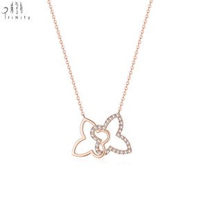 Newest Products Manufacturer Export Wholesale Butterfly Fine Jewelry 18K <b>Solid</b> Rose <b>Gold</b> Real Natural Diamonds <b>Pendant</b> Necklace - Product Image 1