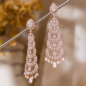 Boucles d'oreilles pendantes en perles plaquées or rose pour femmes, cadeau pour mariage ou fête - Product Image 3