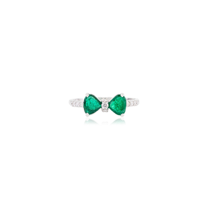 OEM ODM Unique Design Trillion Cut Emerald & Round Diamond K14 White Gold Bow <b>Ring</b> <b>Stacking</b> New Arrivals May Birthstone Jewelry - Product Image 1