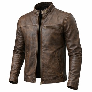 Veste de moto en cuir marron vintage, qualité supérieure, élégante, durable, coupe-vent, écologique, broderie 3D pour la mode unisexe - Product Image 1