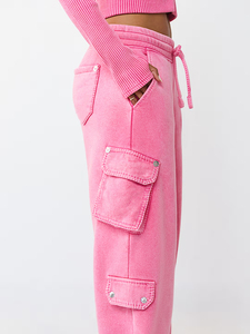 Pantalon cargo en jean délavé léger et respirant pour femme, taille haute, fermeture éclair, idéal pour les activités décontractées en extérieur - Vente en gros - Product Image 3