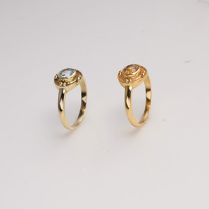 Brass Gemstone <b>Ring</b> Blue Topaz Round Bezel Setting Natural Stone Fixed Size Minimal <b>Statement</b> Handmade Women's Jewelry - Product Image 3