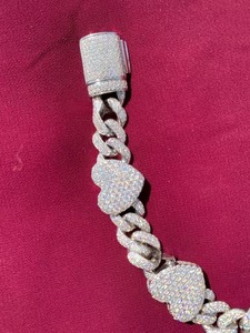 Iced Out Rhodium Plated 925 <b>Silver</b> Moissanite <b>Heart</b> Link Hip Hop Chain <b>Bracelet</b> - Product Image 3