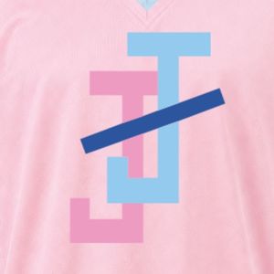 เสื้อเจอร์ซีย์กีฬาคอวีปักลาย JJ สีชมพูอ่อน แขนสั้น ลายทางสีน้ำเงิน เสื้อทีมกีฬาน้ำหนักเบา ชุดยูนิฟอร์มกีฬา - Product Image 5