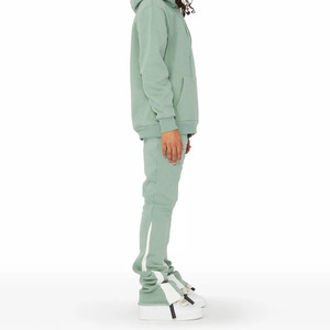 Ensemble de survêtement unisexe vert menthe à capuche, manches longues, couleur unie, décontracté, pour l'automne, 100% coton, coupe classique avec poches latérales - Product Image 3